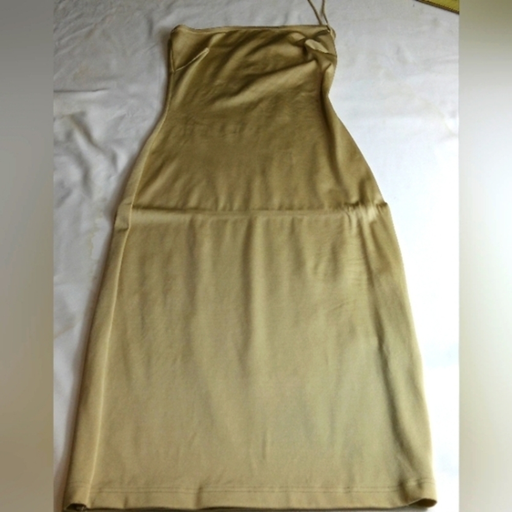 Rare Vintage Y2K Gold Bodycon Midi dress strapless size small Stunning!💥